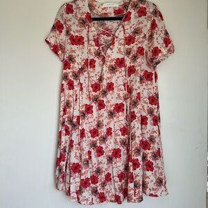 ASTR The Label Pink & Orange Floral Laceup Twee Shift Shirt Dress | Size: Small